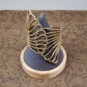 Vintage Gold Tone Lace Angel Wing Hinged Cuff Bracelet